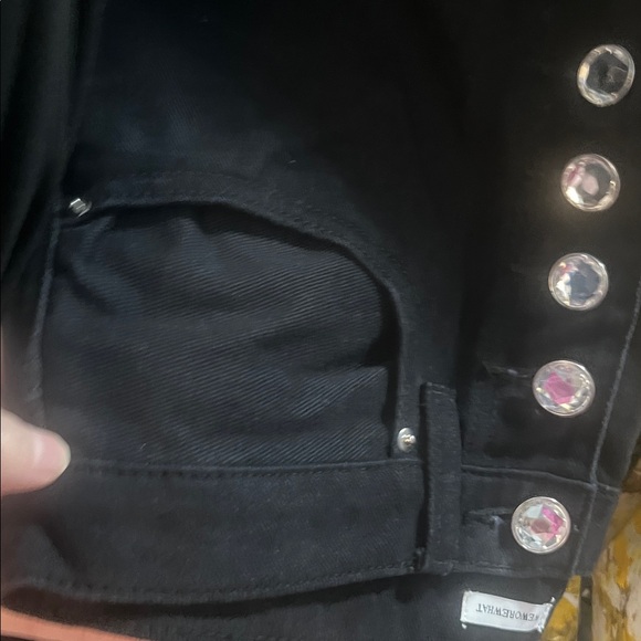 New weworewhat Danielle Black Jeans High Rise Crystal Button Fly Front, size 28 - Picture 4 of 7